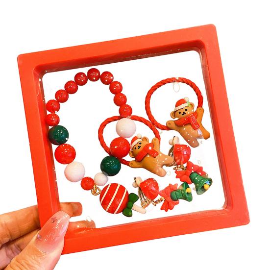 5Pcs/Set Christmas Bracelet Earrings Kit Handmade Kids Colorful Beads Bracelet Santa Claus Reindeer Tree Charm Jewelry Holiday Gift