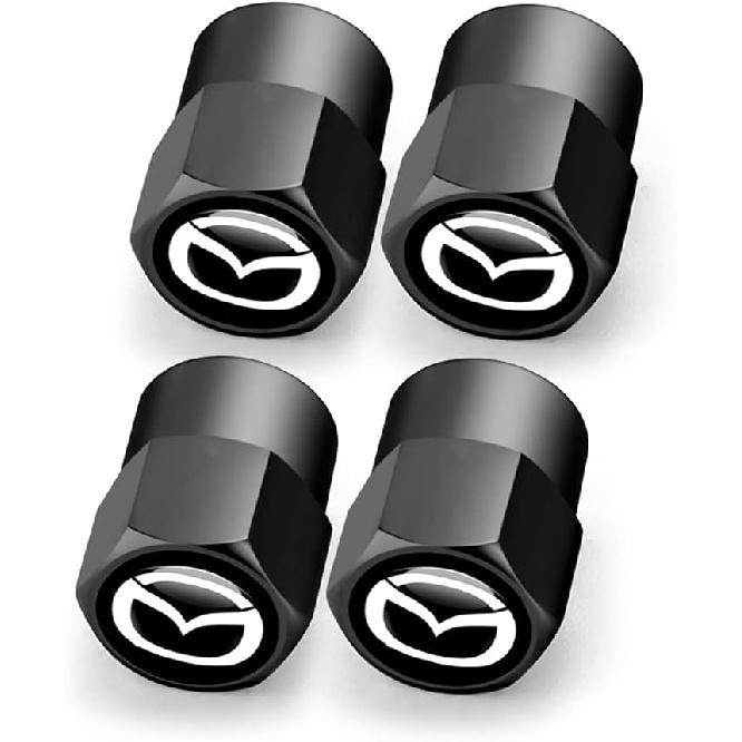 Hisport Hex 016 Black 4pcs Universal Car Tire Valve Stem Caps Air Cover Fit Mazda Accessories