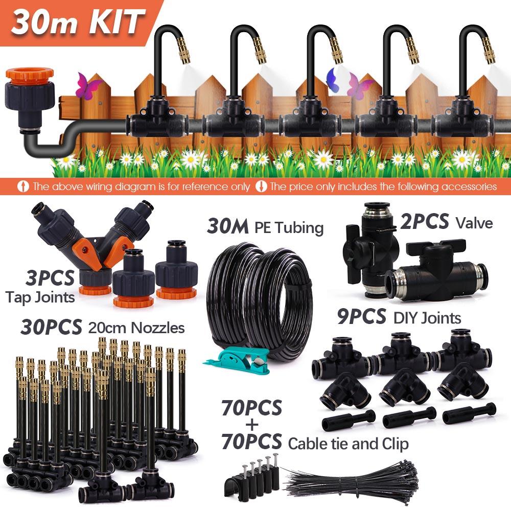 30-5m Free-bend Sprayer System 5/8mm PE Hose Misting Cooling Outdoor Garden Plant Fogging Watering Irrigation Humidification Kit