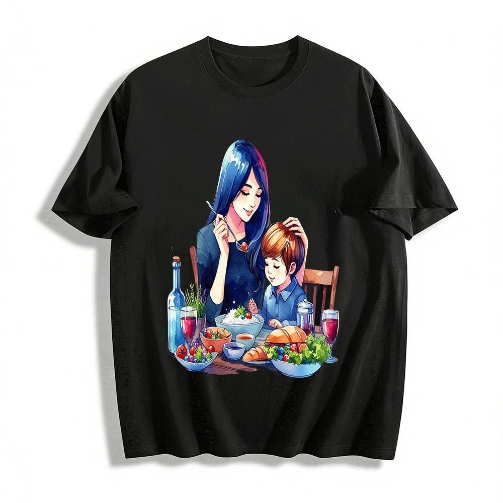Warm Parent-child Meal Time Printed Casual Top Pure cotton T-shirt XXS