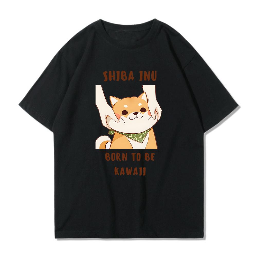 Shiba Inu Dog T Shirt Kawaii Cartoon Print Tshirts Girls Clothes Summer Short Sleeve Tops 100% Cotton Tees Women Oversized Shirt