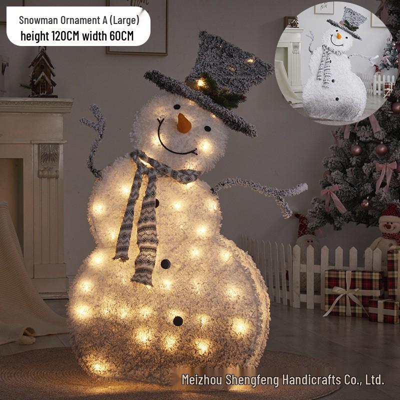 

Міжнародні різдвяні прикраси: Сяючий сніговик у білій флокованій сніговій сцені на Святвечір