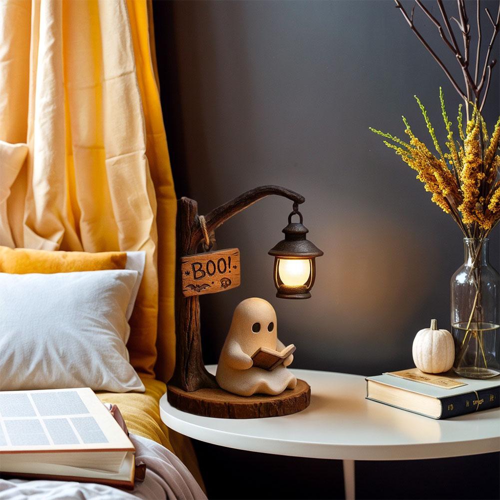 Cute Ghost Reading Lamp Halloween 3D LED Night Light Spooky Cute Desk Light for Bedroom Study Halloween Home Decor Book Lovers
