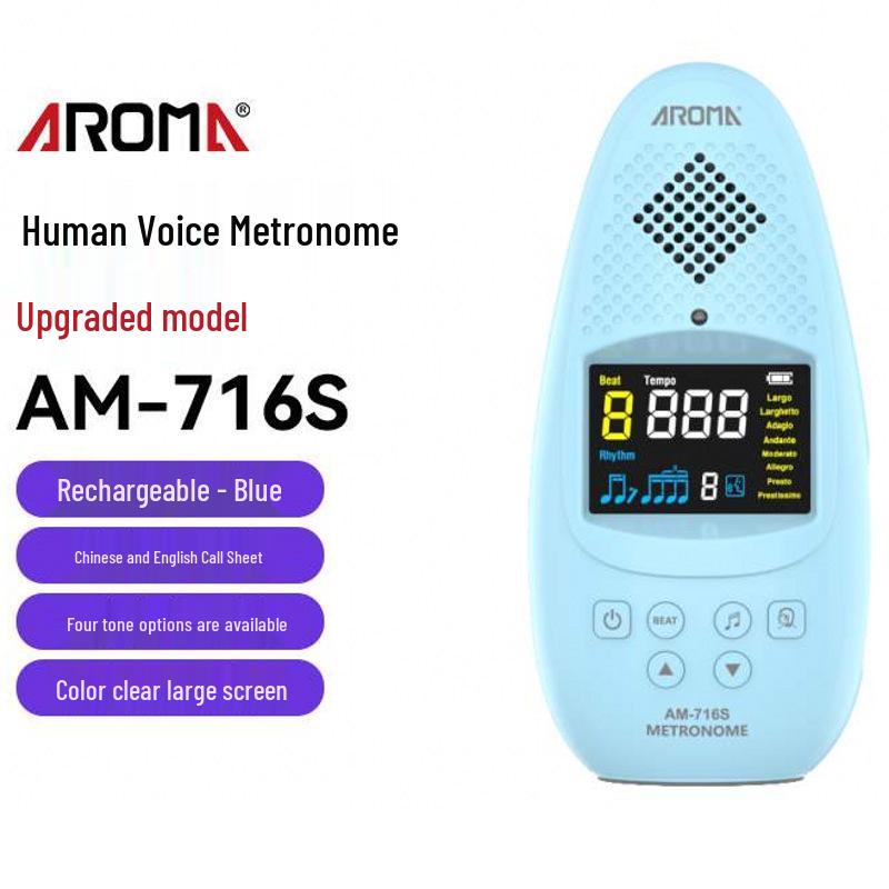 

Anoma AM716S Rechargeable Electronic Metronome with Color Screen for Piano, Guitar, Violin, Drums, and Vocals. синій
