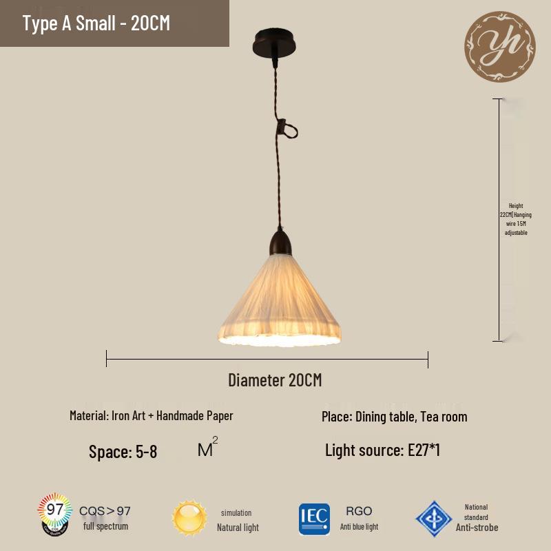 

Japanese Wabi-Sabi Paper Art Pendant Light for Tea Room, Zen Homestay, Cafe, Bar Counter, and Entrance Decor. Includes Full Spectrum Three-Color Light