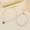 2 Pcs/set Women's Necklace Butterfly-shape Pendant All-match S Pearl Double-deck Necklace set