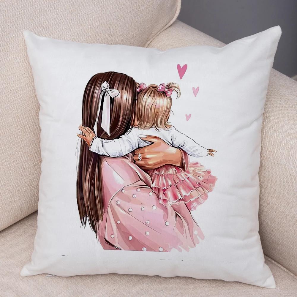 Beautiful Super Mother and Baby Pillow Case  Decor Cartoon Women Cushion Cover for Sofa Home Short Plush Pillowcase 45x45cm