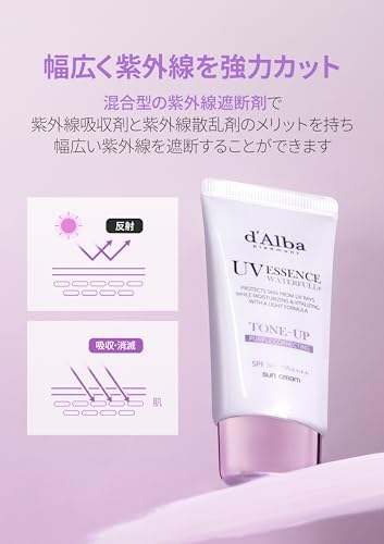dAlba Tone-Up UV Essence Sun Cream - SPF50+/PA++++ Makeup Base Sunscreen Serum Water-Resistant Easy Washable Removes One Go Foundation-Free Protection