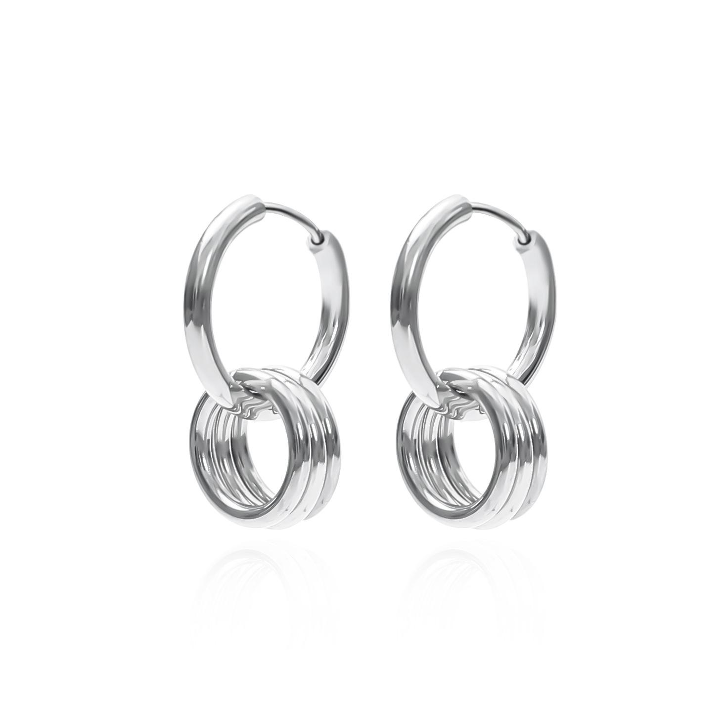 

Large and small circle earrings, niche design, personalized two-color round ear buckles, metal cold wind removable, wear more studs vacuum electroplating 18k