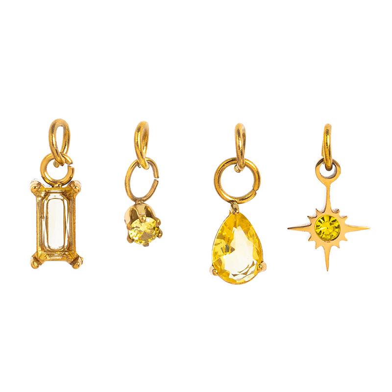 4Pcs/Set Stainless Steel Cubic Zirconia Birthstone Charms Mini Pendants For Diy Necklace Bracelet Jewelry Gift