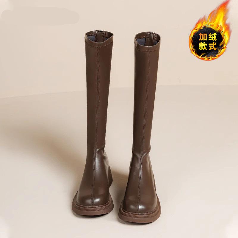New elastic thin boots fashionable thick-soled knight boots rear zipper long boots slim high boots