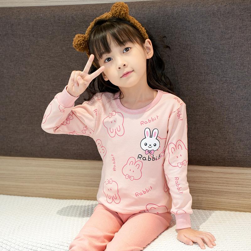 Children's pajamas pure cotton boys' long johns set girls' baby thermal underwear medium and children's bottom cotton sweater