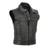 Men's Motorcycle Casual Leather Vest with Zipper and Button
