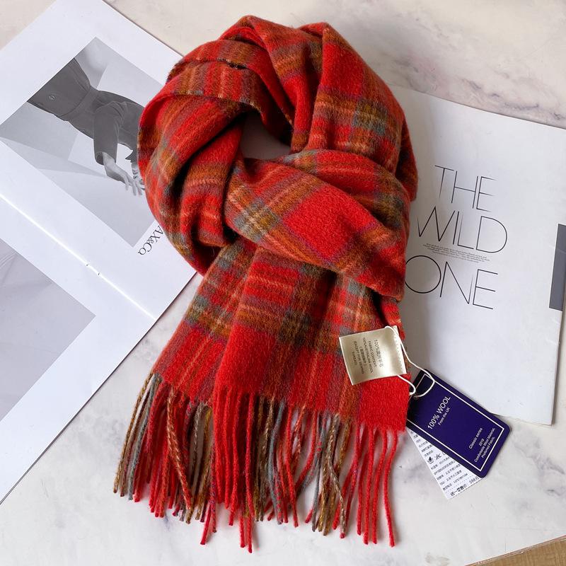 100 pure wool scarves, men's winter dark blue plaid cashmere scarves, high-end gifts for boyfriend, father, and elders