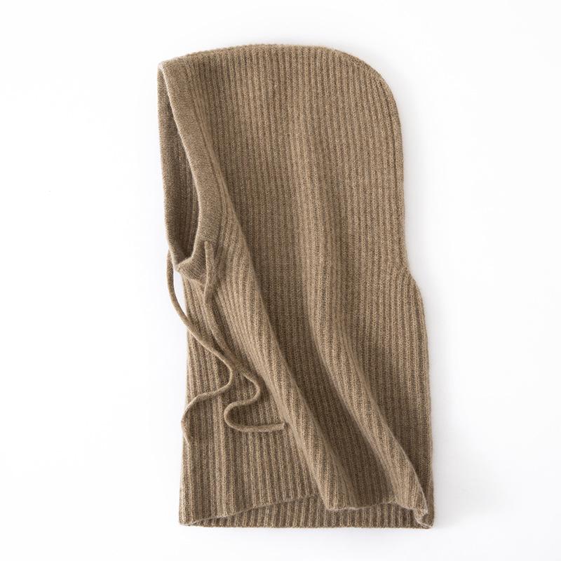 Women's 100% Pure Cashmere Knit Hat with Drawstring Neck Protection - Warm for Autumn and Winter