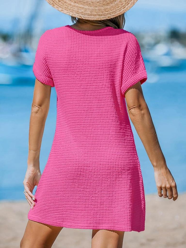 Women's European & American Fashion V-Neck Batwing Sleeve Plaid Knit Dress - Casual, Elegant, Breathable Style