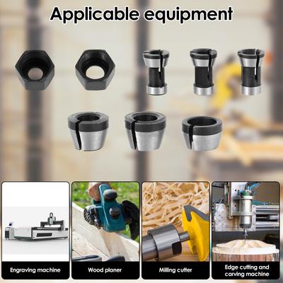 8/6Pcs Milling Cutter Collet Adapter 6/ 6.35/8mm Trimmer Collet Chuck Router Bit Accessories Tool for Engraving Machine