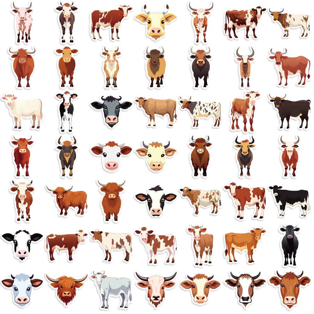 50Pcs Cute Cow Cartoon Stickers Animals Cattle Graffiti Kids Toy Skateboard Phone Laptop Luggage Sticker Decals
