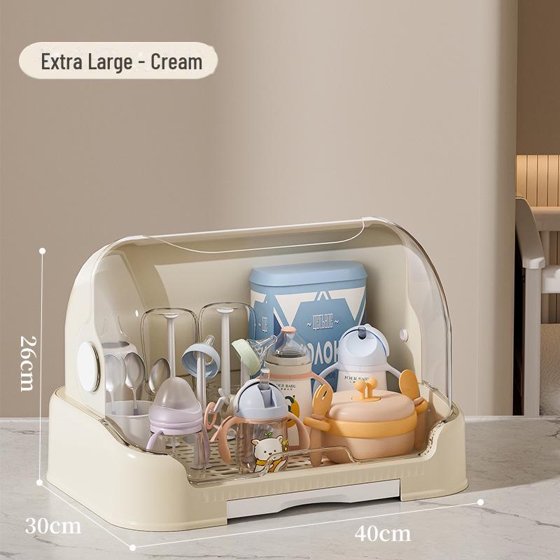 Baby Bottle Storage Box & Tableware Set: Bowls, Chopsticks, Food Supplement Toolbox, Dustproof Drain Storage Cabinet