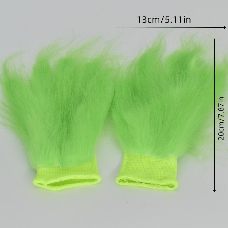 

Плюшевые зеленые перчатки Гринча и пушистый капюшон для костюма эльфа на Хэллоуин One Size