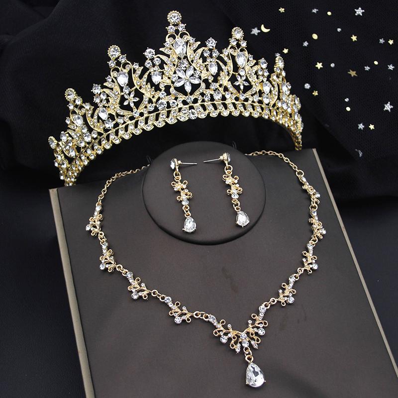 Kvalitní sady korunek pro nevěstu pro ženy diadémy náhrdelník náušnice sada svatebních šatů soupravy svatebních kostýmů příslušenství