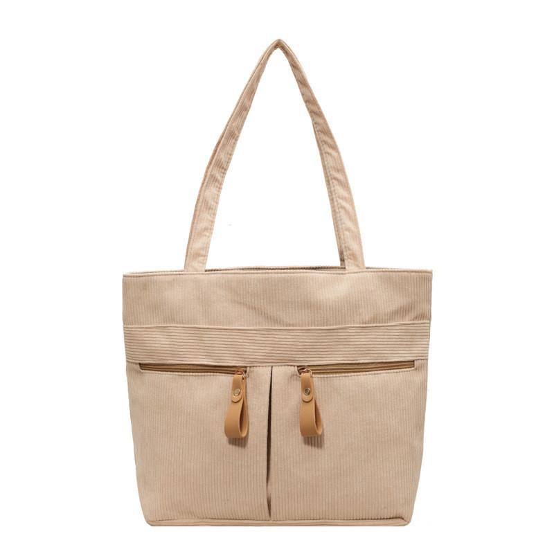 2023 New Winter Street Style Large Corduroy Tote Handbag With Zipper Closure