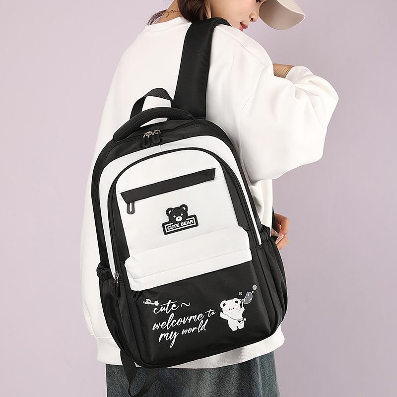 Large-capacity Schoolbag Female High School College Student Contrasting Color Backpack Simple and Versatile Contrasting Color Computer Backpack