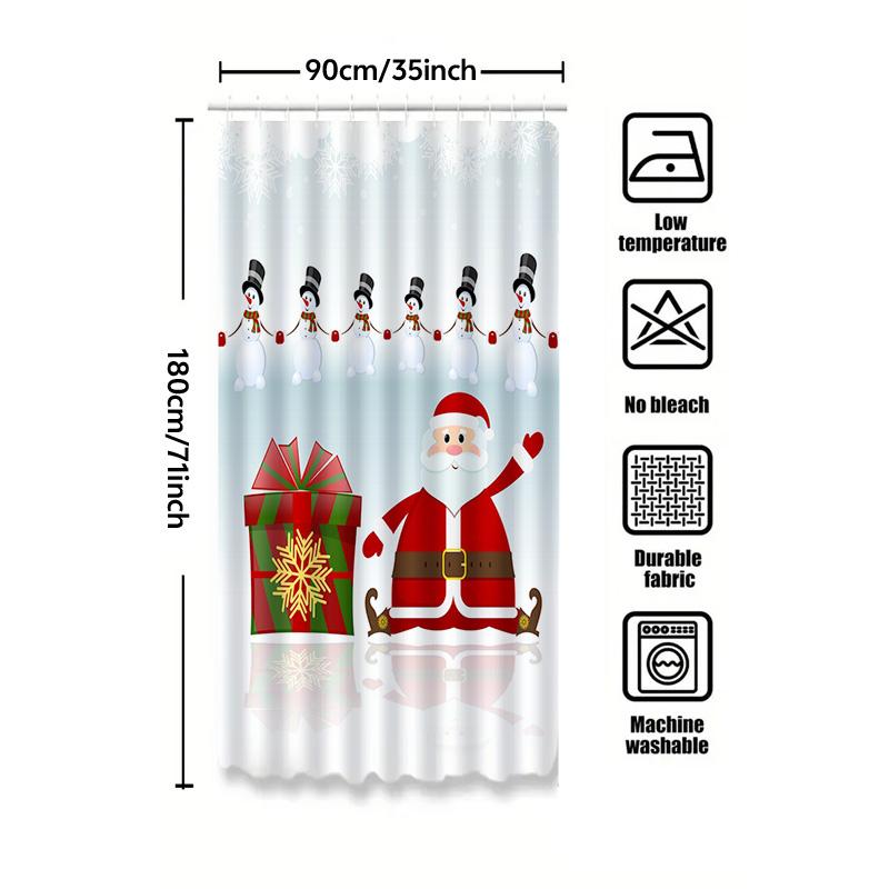 Tu Christmas Shower Curtain Festive Holiday Bathroom Decor Santa Claus Reindeer Snowflakes Winter Themed Waterproof Fabric Backd