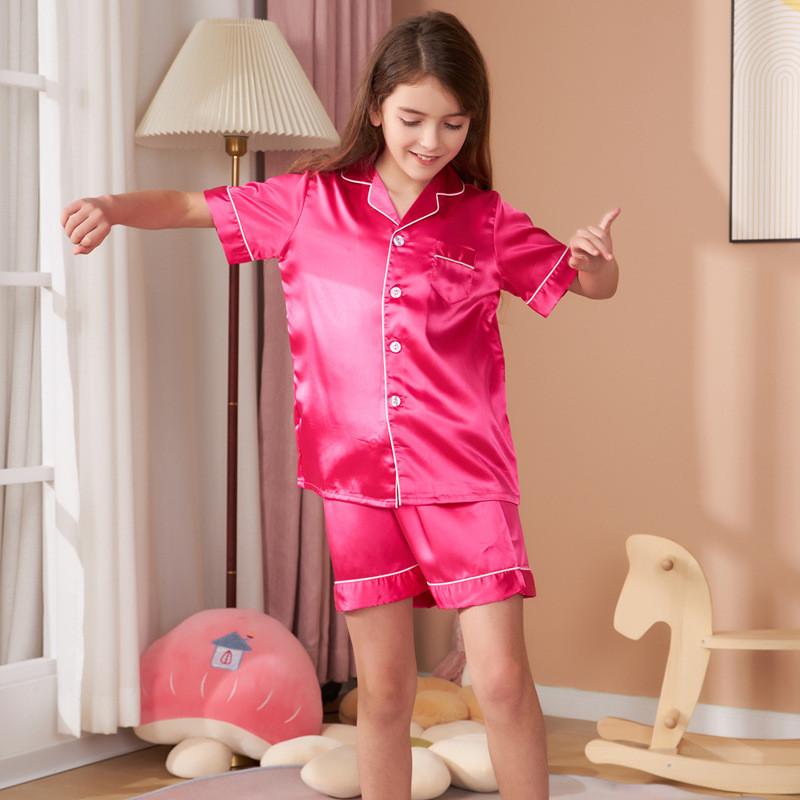 Sleeve Children Short Pajamas Set Summer Clothing Polyester Material Color Solid