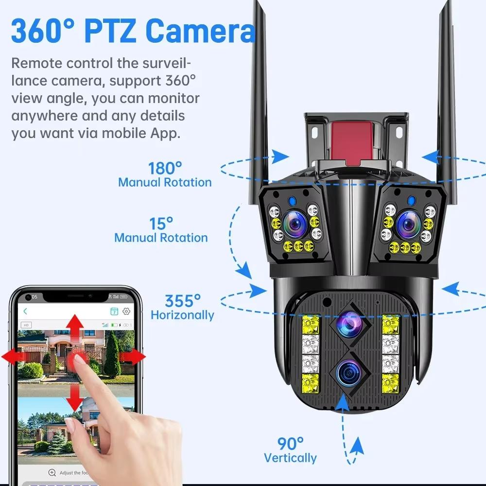 LS VISION Venkovní WIFI IP kamera 16MP 8K HD 10x optický zoom Automatické sledování PTZ Čtyři objektivy Tři obrazovky Vodotěsná bezpečnostní kamera CCTV