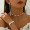Stylish And Simple Bundle Neck Chain Full Diamond Claw Chain Ring Bracelet Earrings Neck Chain Four-Piece Set