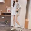 2023 Summer Korean Patchwork Pocket Letter Print Loose Short-Sleeve T-shirt for Women