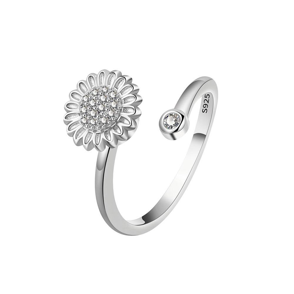 Bohemia Sunflower Rotatable Decompression Rings For Girls Anti Anxiety Relaxing Adjustable Open Wedding Aesthetic Ring
