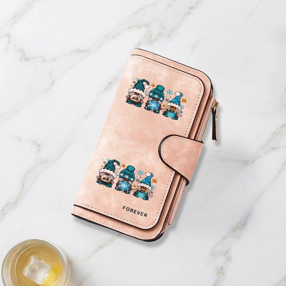 Fashionable Long Wallet with Winter Christmas Gnome Print Design Eye Catching and Multifunctional Portable Coin Purse with Clasp Large Capacity
