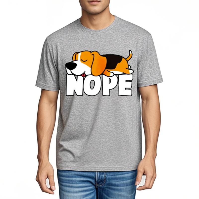 Tshirts for men Printed For men O Neck t shirt Black Dog Lying On Nope Text Basic Men Tee shirt Trendy Tshirt Round Neck Tee