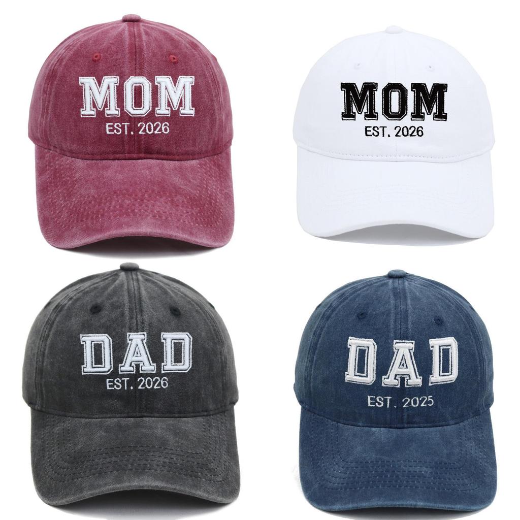 Dad Mom Waterwashed Cotton Baseball Cap With Embroidery For Casual Outdoor Wear