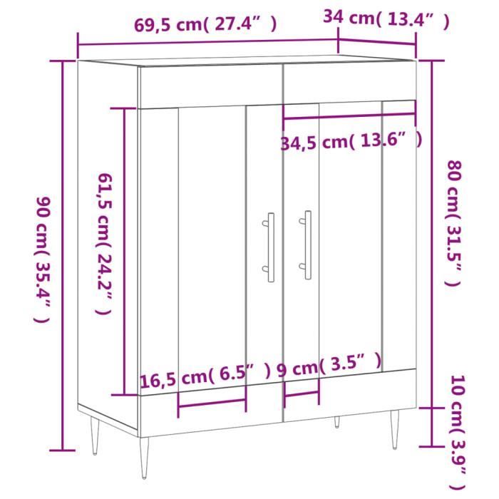VidaXL Buffet gris béton 69,5x34x90 cm bois d'ingénierie 830184