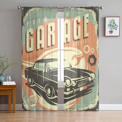 Auto Service Promotioneel Retro Ontwerp Concept Tule Doorzichtig Gordijn voor Woonkamer Keuken Decoratie Voile Organza Gordijnen