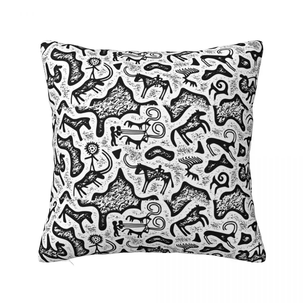 

Этническая тема Наскальные рисунки Квадратная наволочка Чехол для подушки Декоративная наволочка для автомобиля 66x66cm бежевый