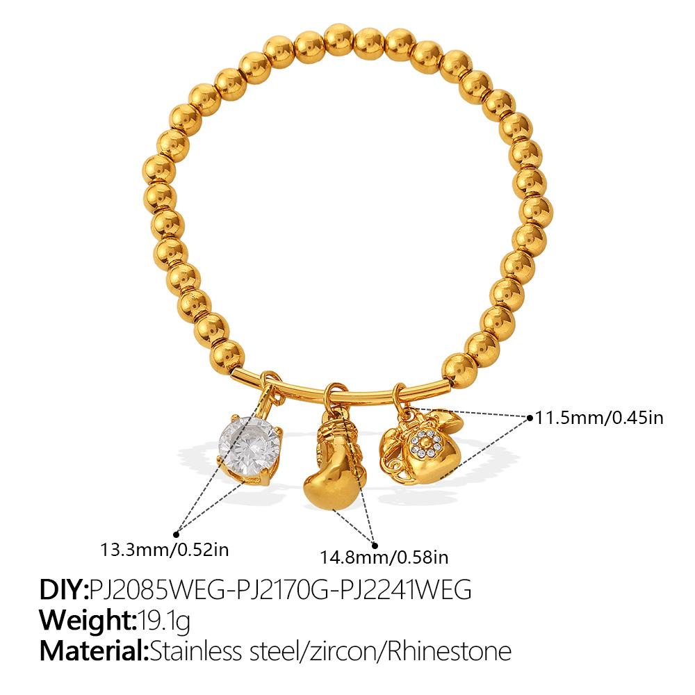 Sweet Wind DIY Ceramic Pearl Pendant Gold Bead Bracelet Stainless Steel Gold Plated Jewelry