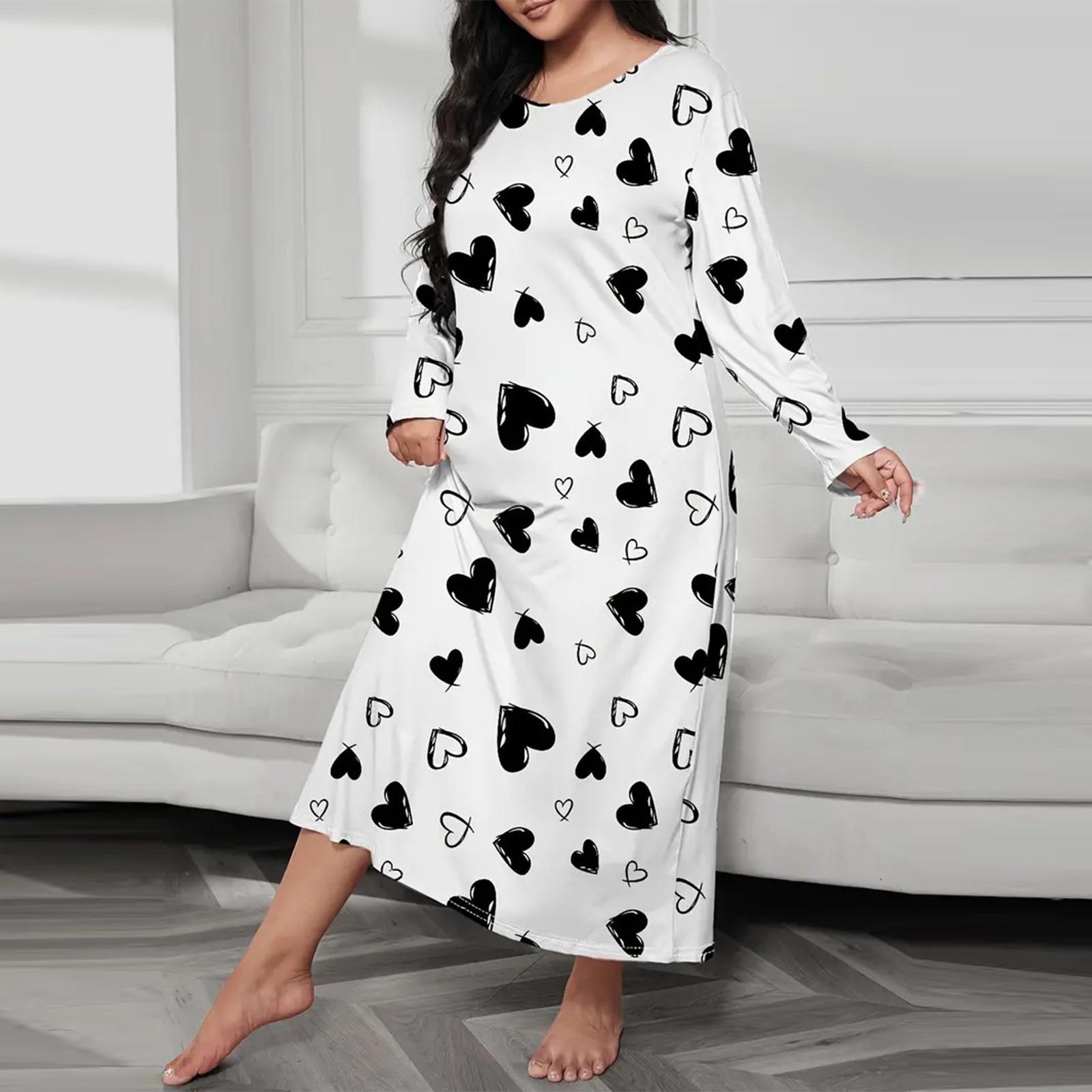 

Женская модная пижама больших размеров с круглым вырезом и длинными рукавами с принтом, ночная рубашка, платье XL белый