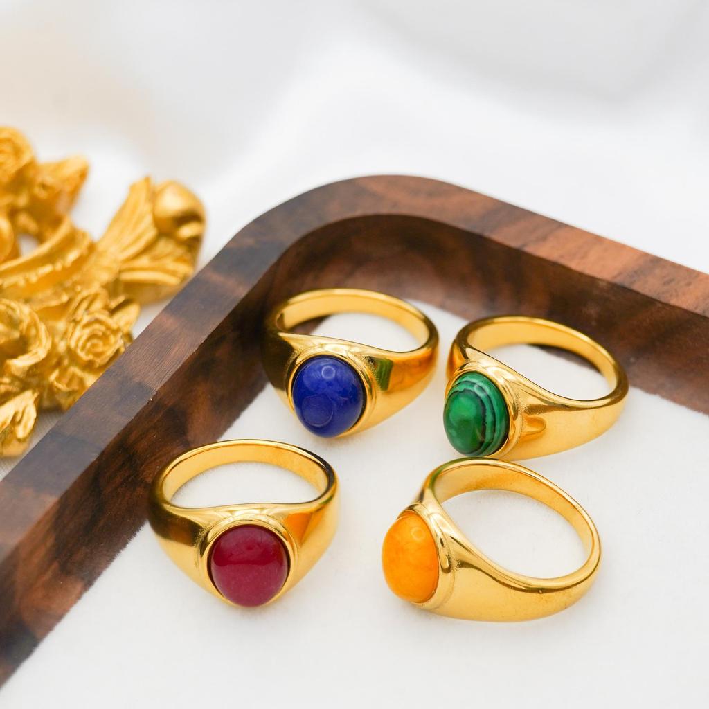 2022 Retro Style 18K Gold-Plated Titanium Steel Hip-Hop Agate Ring for Women