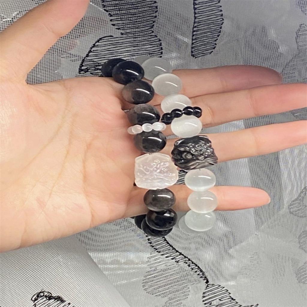 Super Cool Couple Best Friend Bracelet New Chinese Style Lion Dance Bracelet White Cat Eye Versatile New Chinese Style