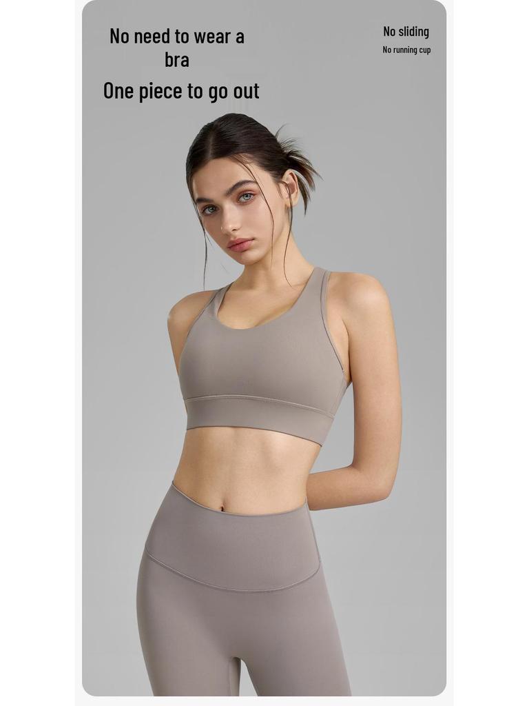Two-Piece Women's High-Intensity Sports Bra & Yoga Set - Anti-Roll, High Elastic, Nude Feel