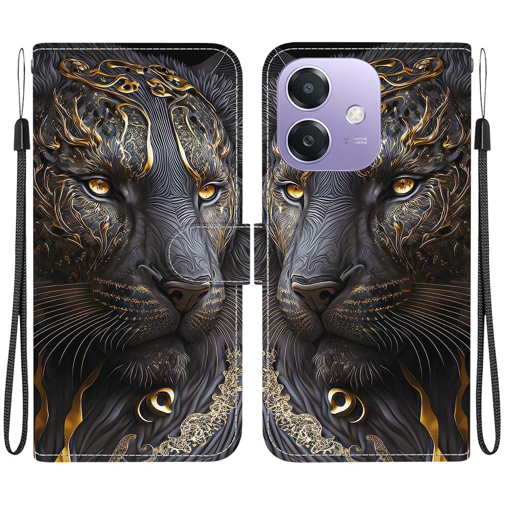 Handmade PU Leather Flip Case for Oppo A3x/Oppo A3x 4G/Oppo A20/Oppo A5i Anti-Slip Shockproof Cover with Wrist Strap & Heart/Rose Cat Designs