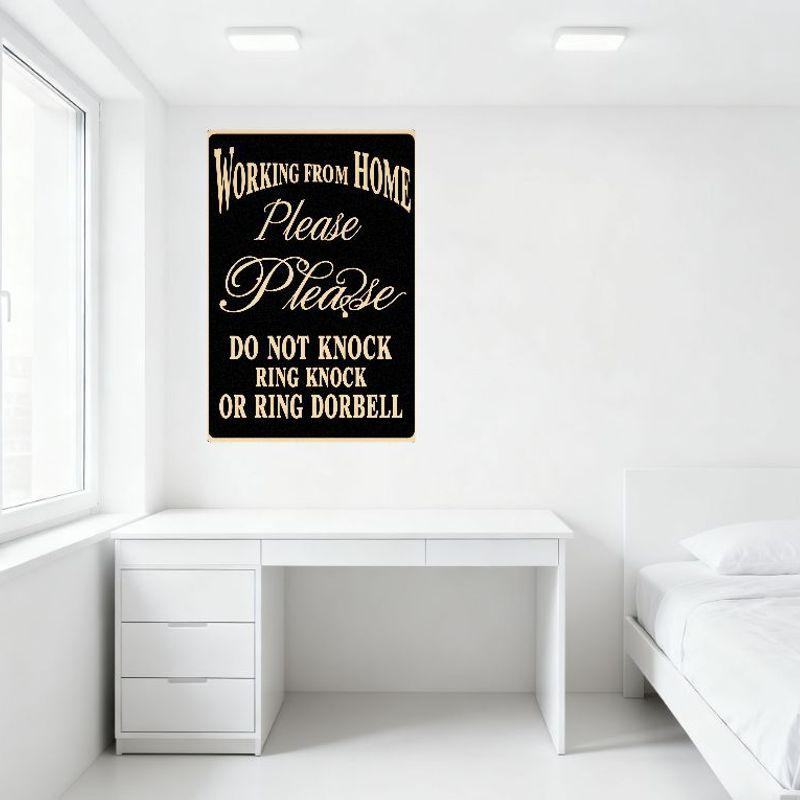 Working From Home Do Not Knock Metal Tin Sign Please Beige Text Vintage Wall Decor for Office Home Studio Bar Man Cave