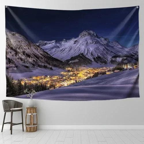 Starry Sky Snow Mountain Background Wall Decoration Tapestry Home Living Room Tapestry