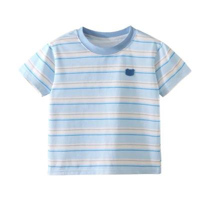 Sommer gestreift bedrucktes kurzärmeliges T-Shirt Mädchenkleidung Mode Neue Farbe Color Blockiert Kinder Freizeit Oberteil Jungen Mädchenkleidung