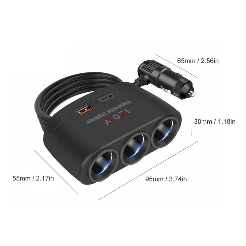 Dual USB 3 in 1 Socket 120W Car Cigarette Lighter Splitter 12V 24V Fast Charger Plug Phone Power Adapter for Car DVR GPS Dashcam