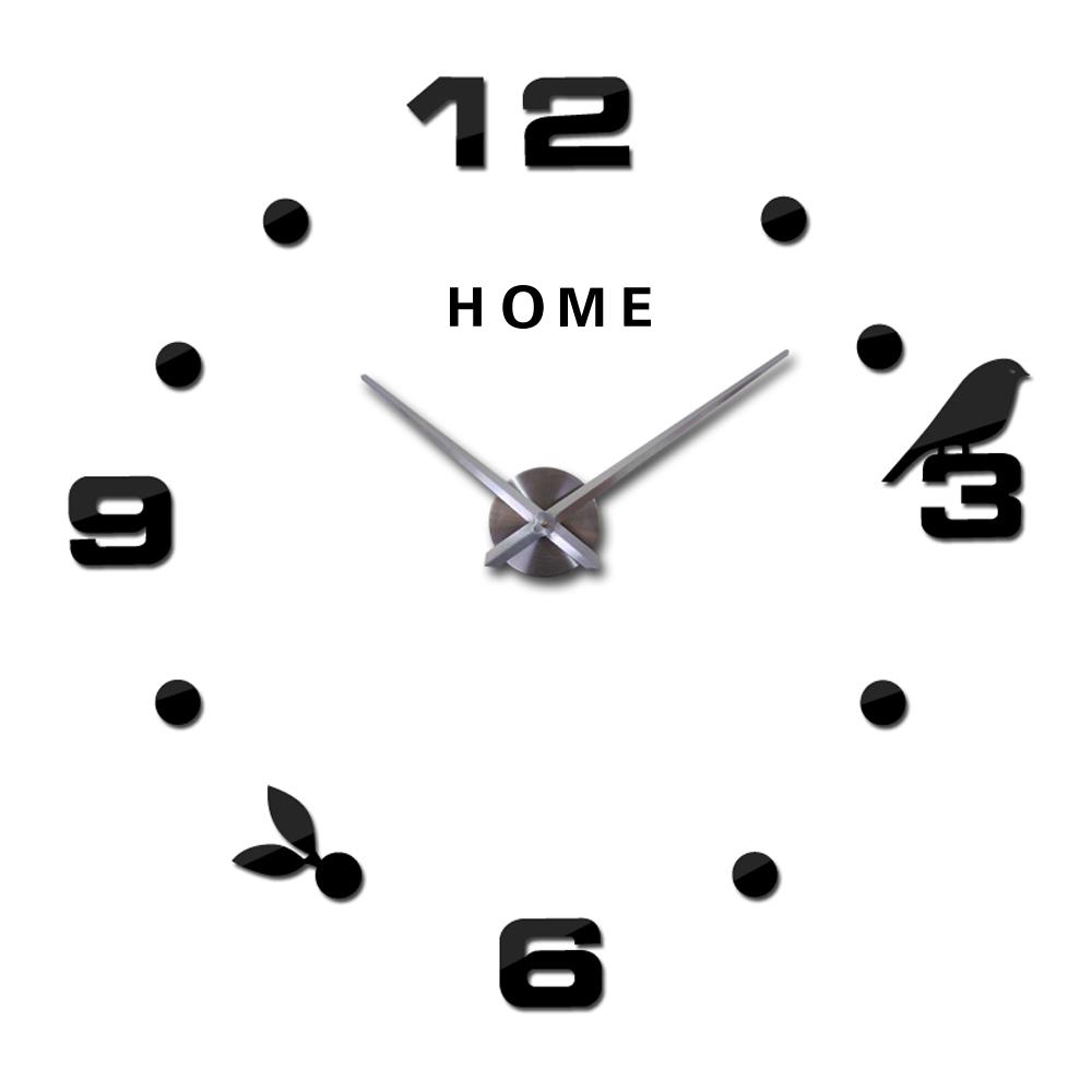 Decorative Large Wall Clock Oversize Digital Clocks for Living Room Acrylic 3D DIY Wall Sticker Birds Hanging Clock Home Letters